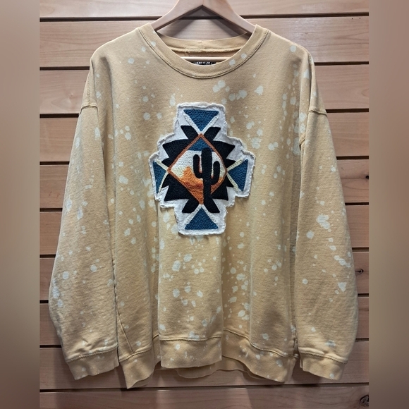 One 24 Rags Tops - Distressed Southwestern Graphic Sweatshirt Size XXL